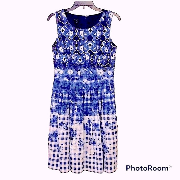 Talbots Sleeveless Blue Fit & Flare Dress - Picture 4 of 10